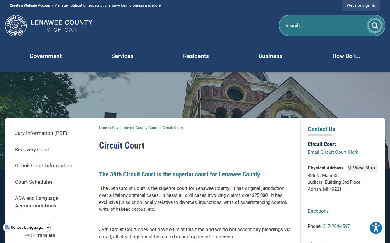Lenawee County outstanding warrant records at the 39th Circuit Court