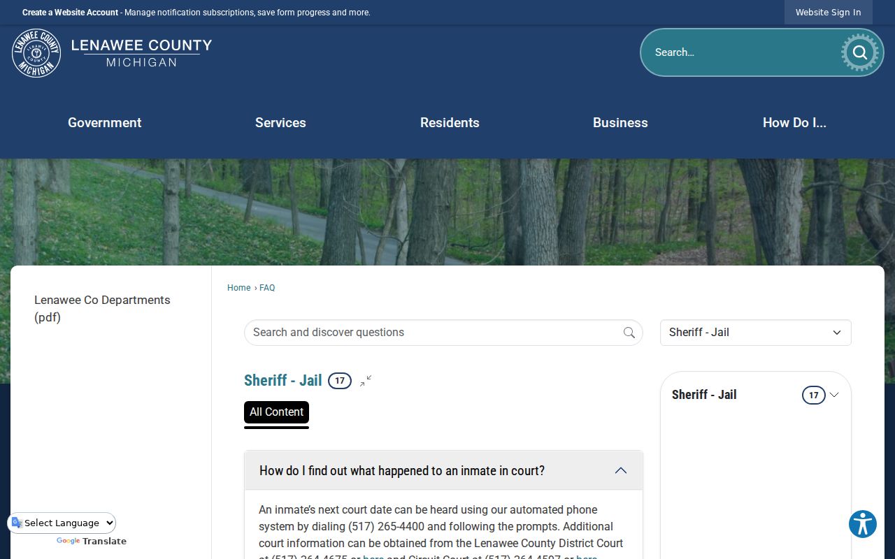 Lenawee County outstanding warrant bond and jail routing page