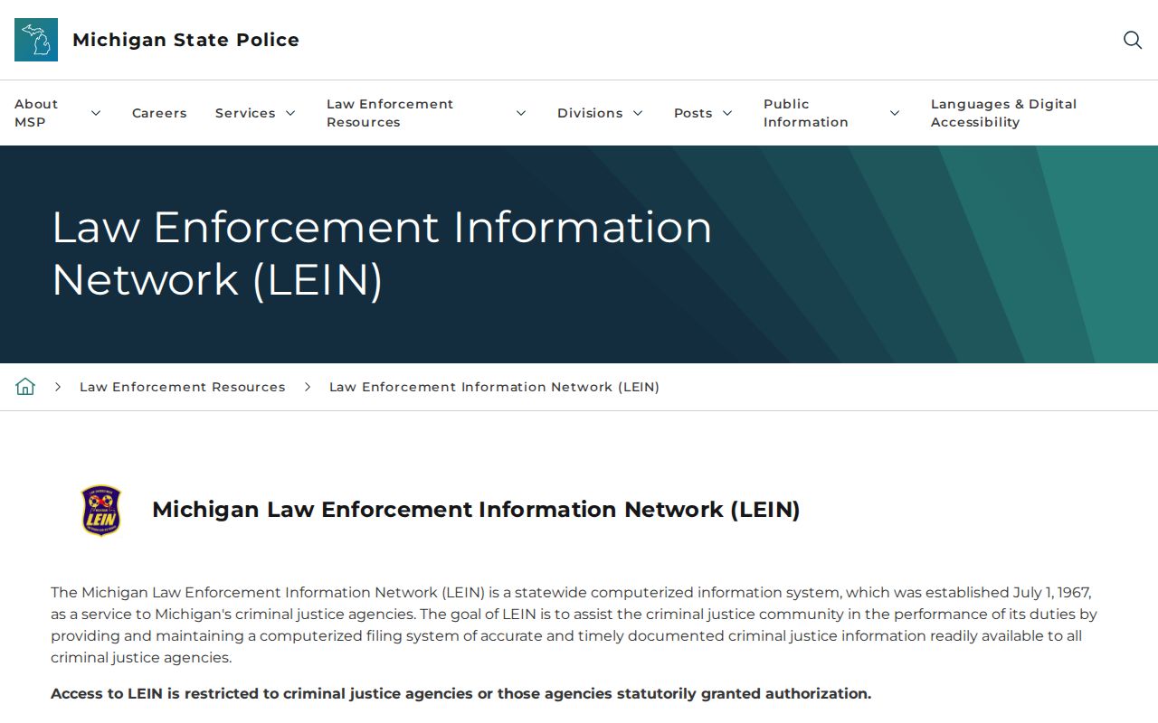 Lenawee County warrant records note on the restricted Michigan LEIN system