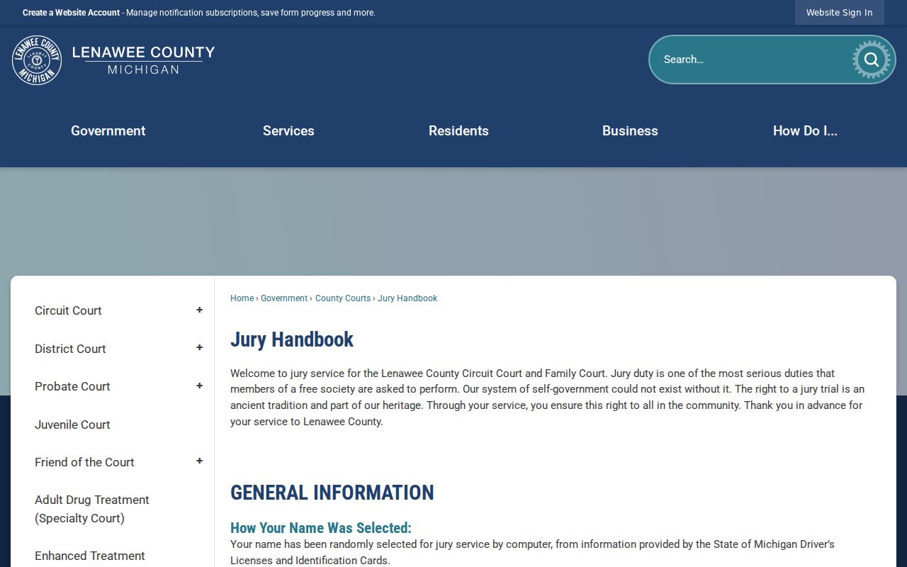 Lenawee County bench warrant steps in the jury handbook