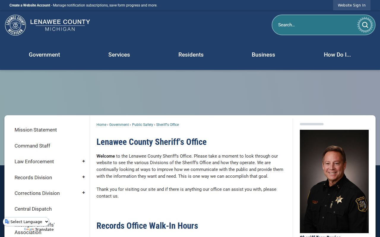 Lenawee County warrant records source: Sheriff's Office public contact page
