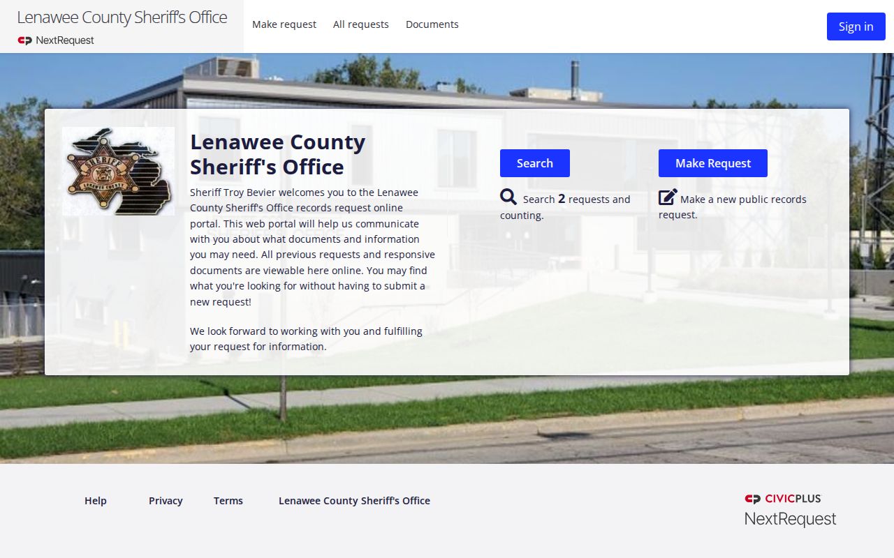 Lenawee County warrant records request portal for the Sheriff's Office
