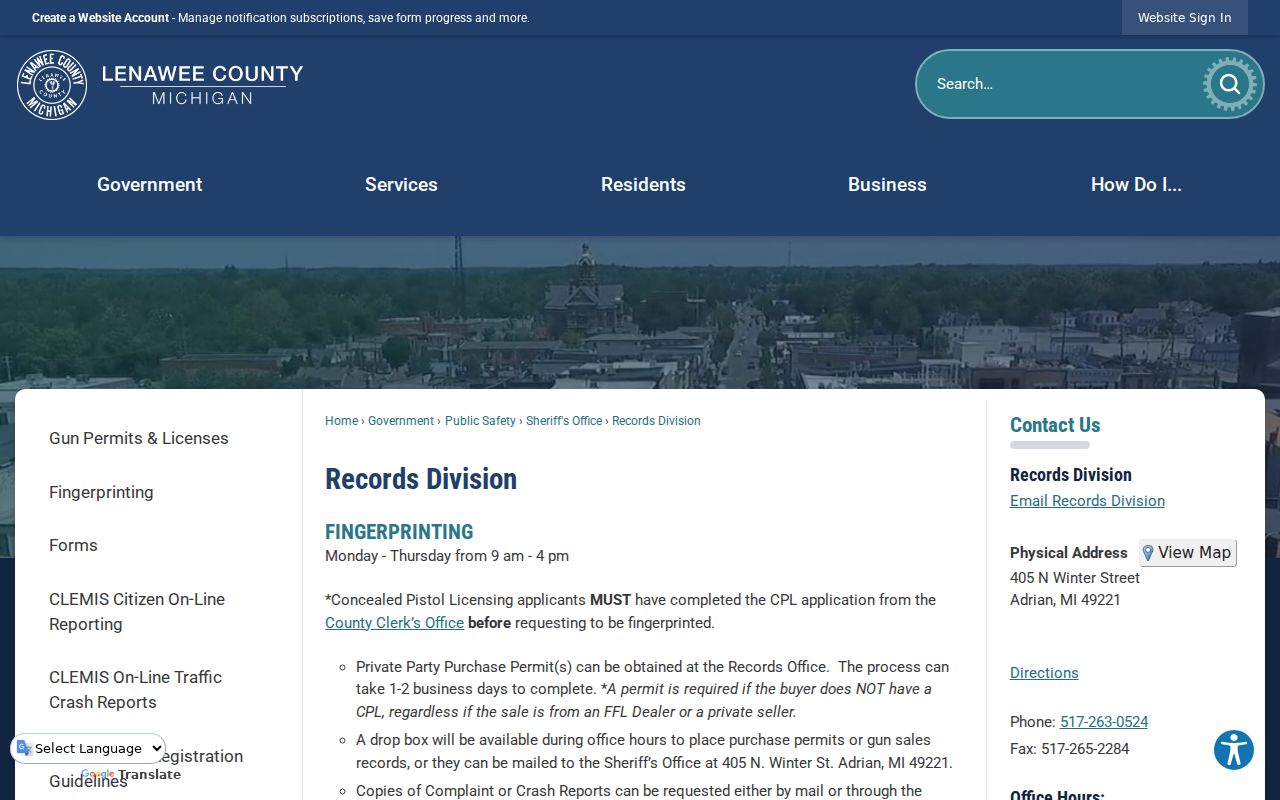 Lenawee County warrant records counter information on the Sheriff Records Division page